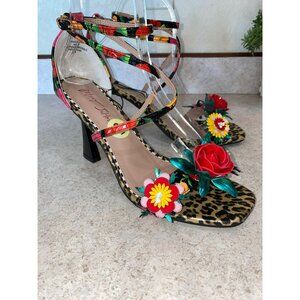 Betsey Johnson Floral Leopard Print Strappy Heels Size 9